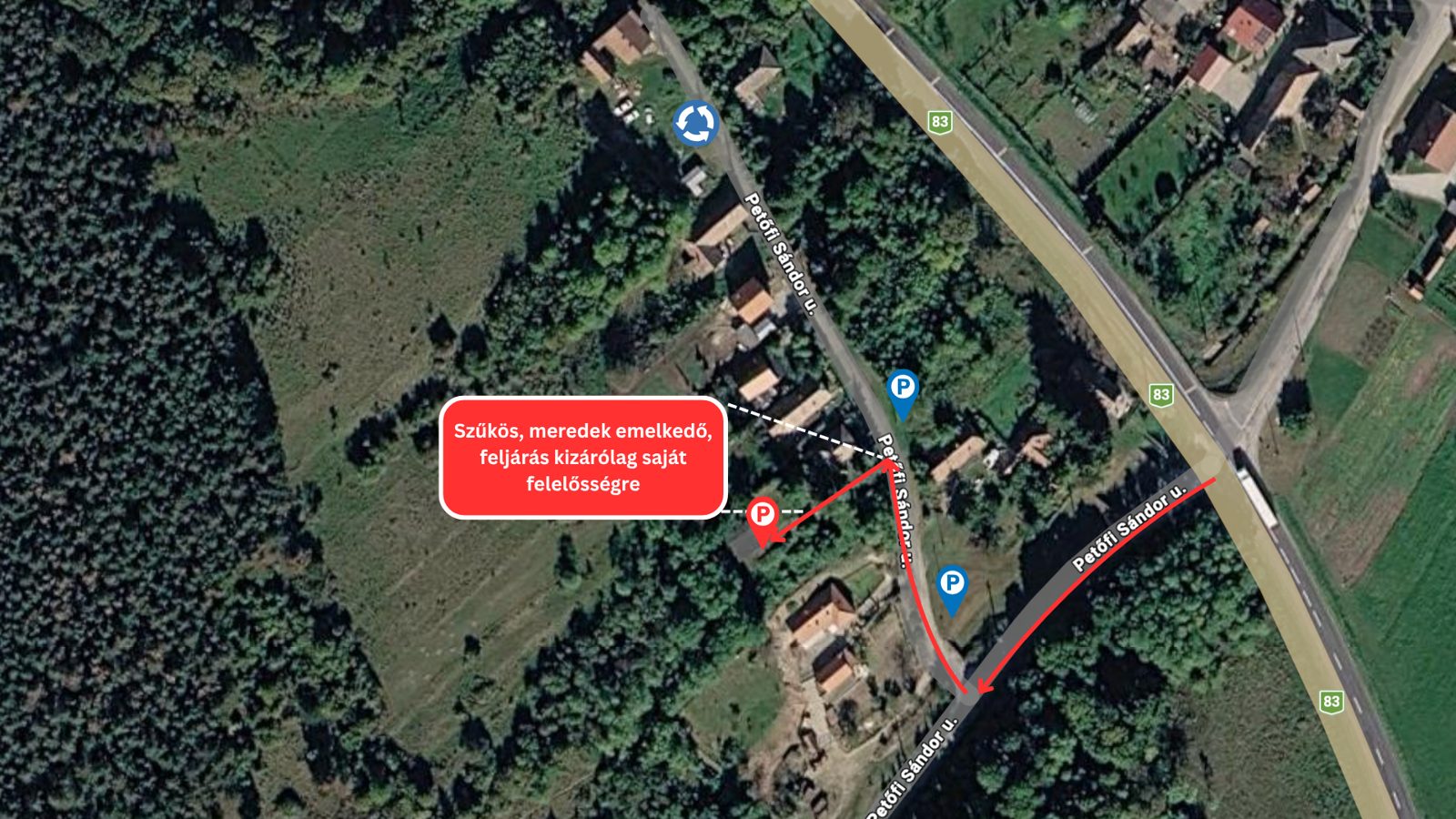 Térkép a feljáróhoz és a parkolóhelyekhez